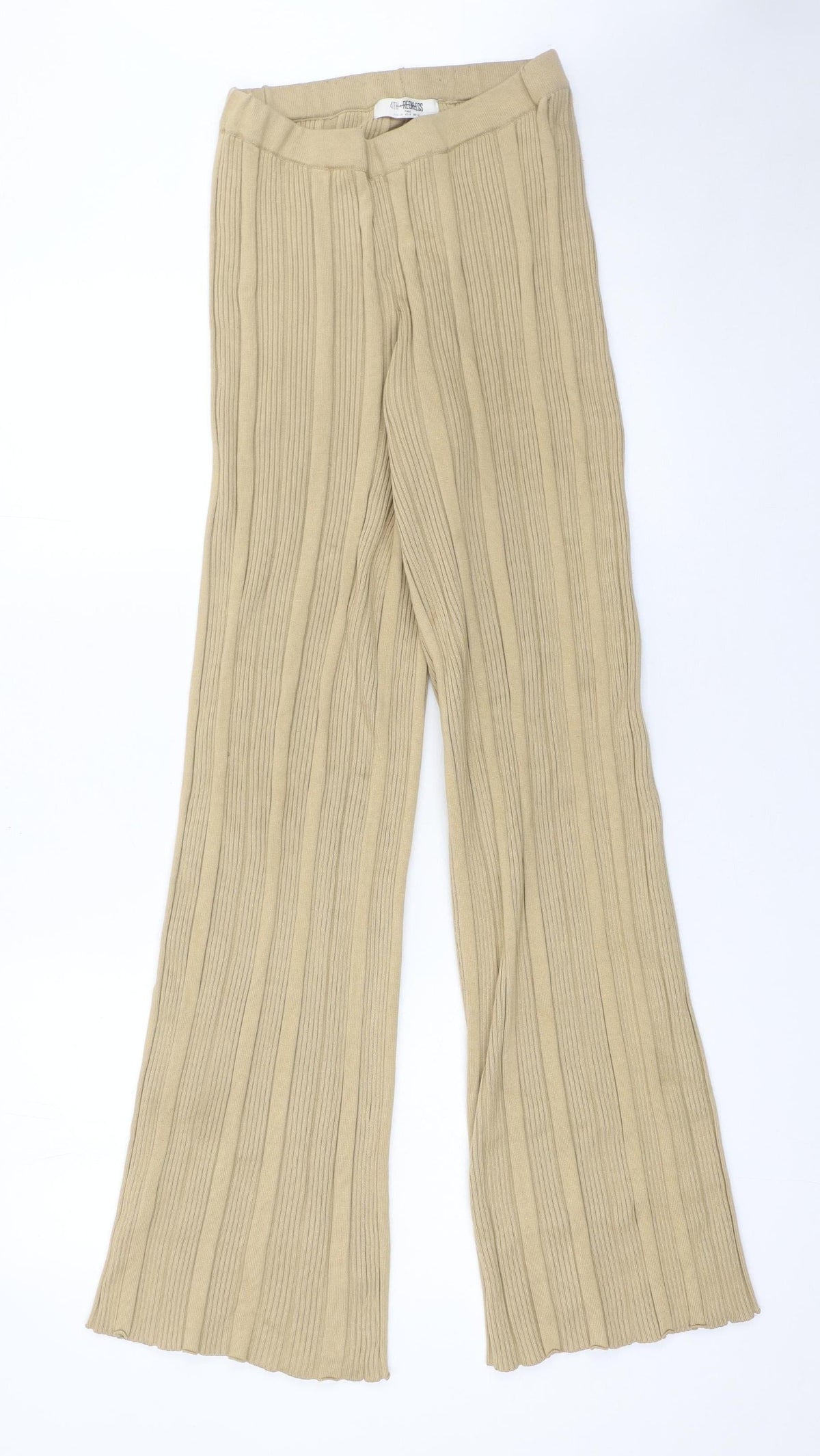 4th & Reckless Women’s Beige Ribbed Knit Wide-Leg Trousers Size 10 Tall