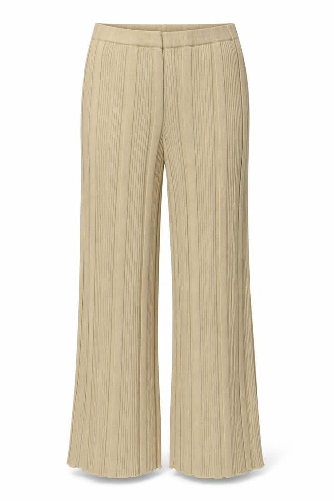 4th & Reckless Women’s Beige Ribbed Knit Wide-Leg Trousers Size 10 Tall