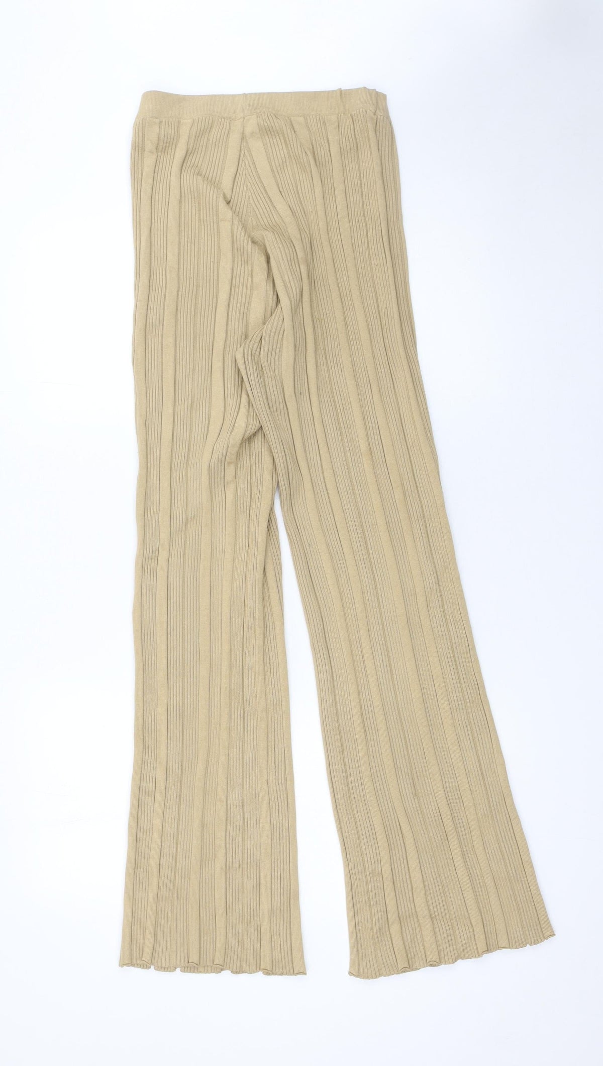4th & Reckless Women’s Beige Ribbed Knit Wide-Leg Trousers Size 10 Tall