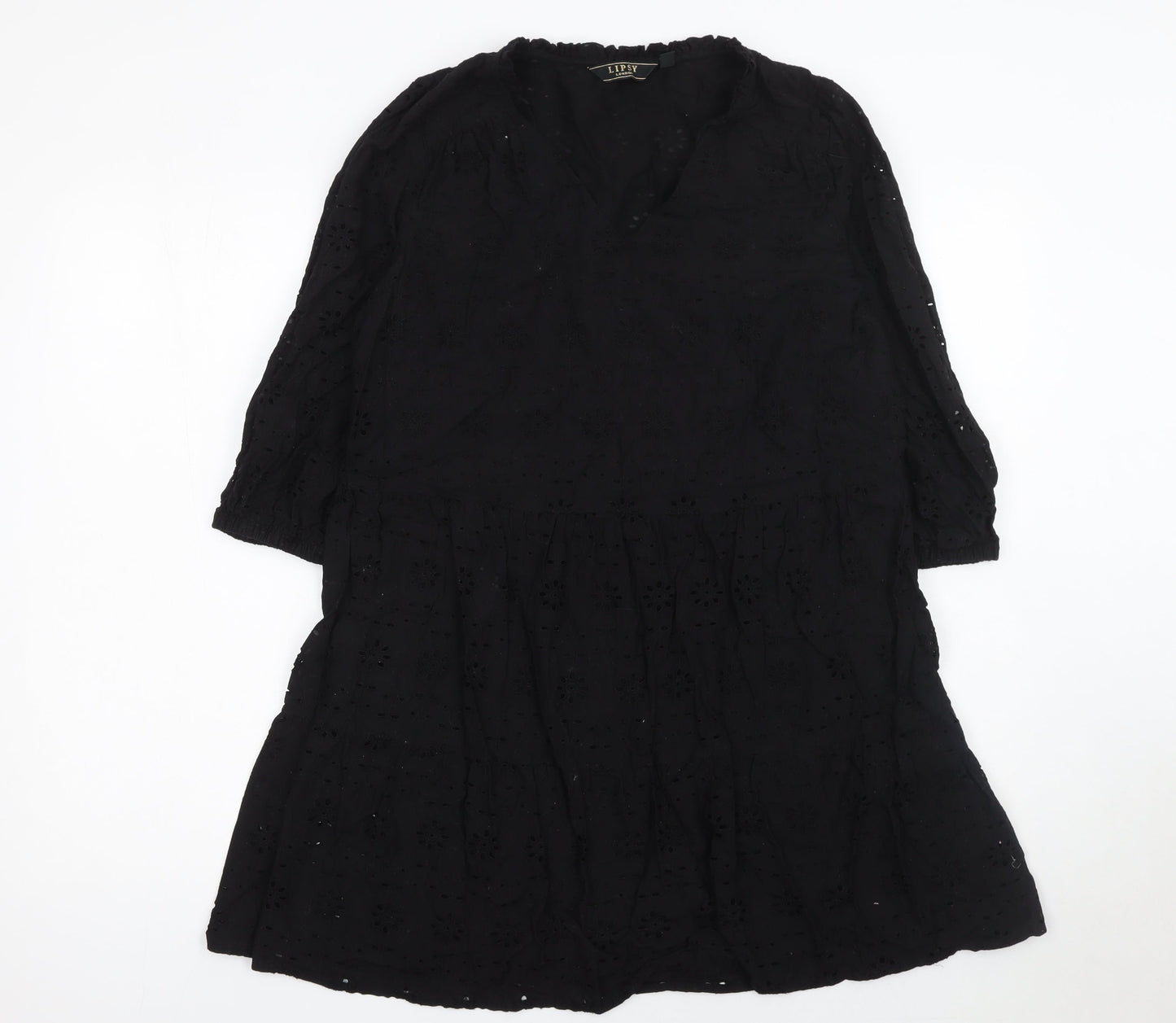 Lipsy Women Black Cotton A-Line Knee Length Dress Size 12