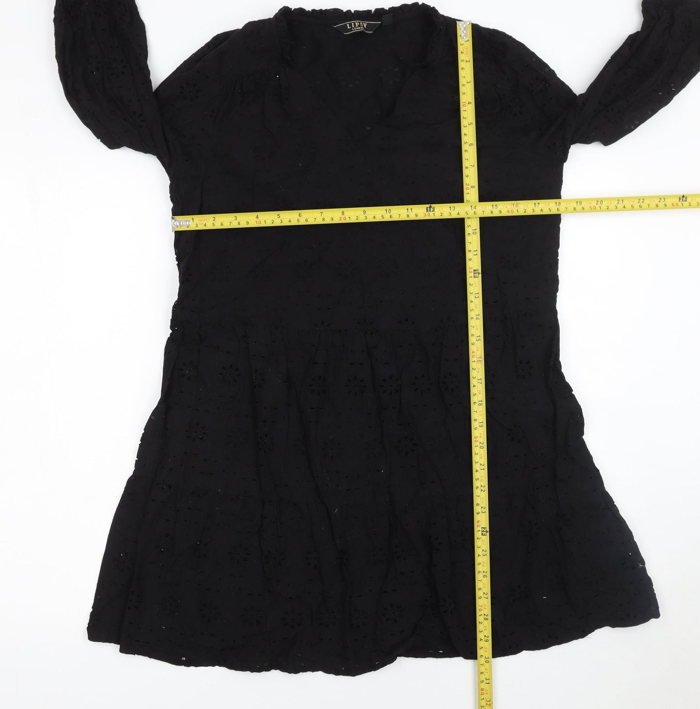 Lipsy Women Black Cotton A-Line Knee Length Dress Size 12