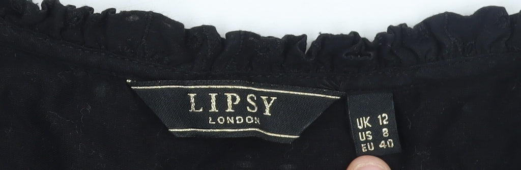 Lipsy Women Black Cotton A-Line Knee Length Dress Size 12