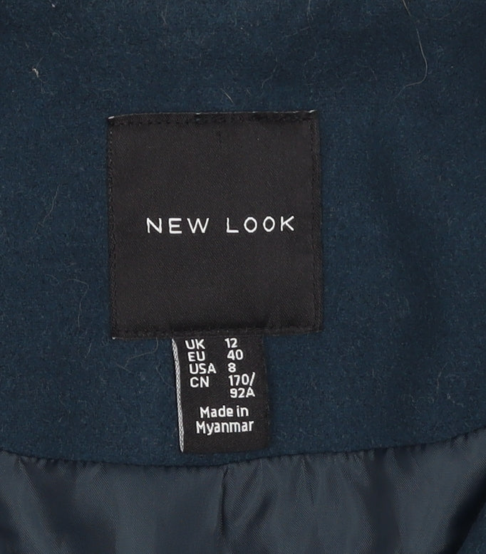 New Look Women’s Blue Long Overcoat Size 12 Polyester Blend