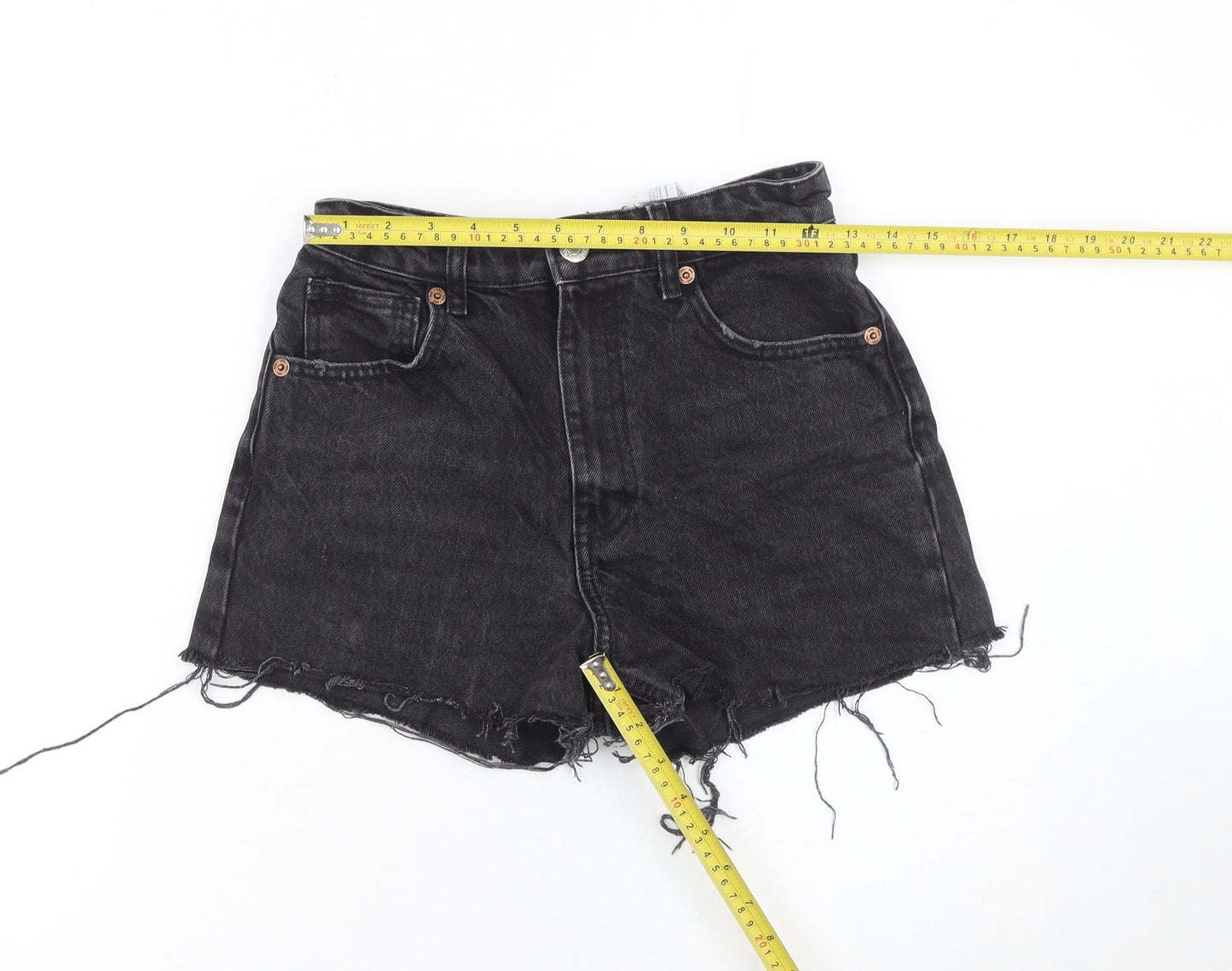 Zara Women Black Denim High Rise Cut-Off Shorts Size 8