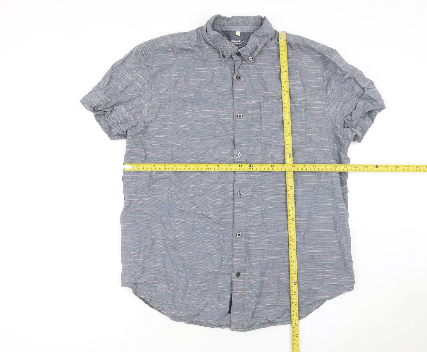 RJR John Rocha Men's Blue Cotton Short Sleeve Button-Up Shirt L