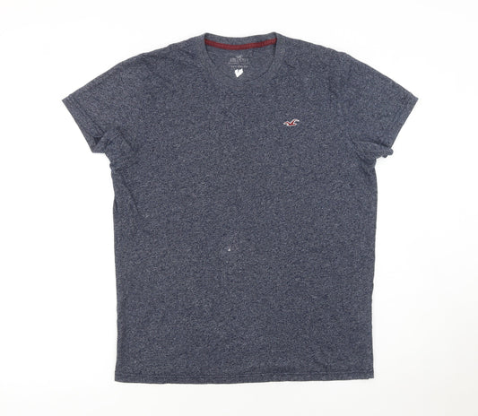 Hollister Men Blue V-Neck Slim Fit Short Sleeve Cotton T-Shirt M