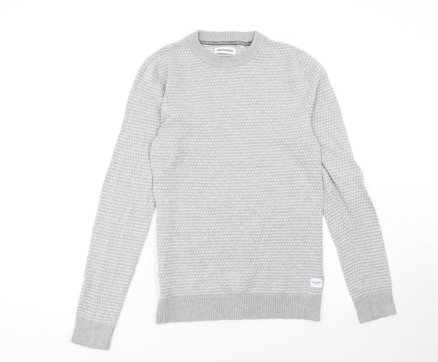 Jack & Jones Men's Grey Cotton Knit Jumper Size S Crew Neck
