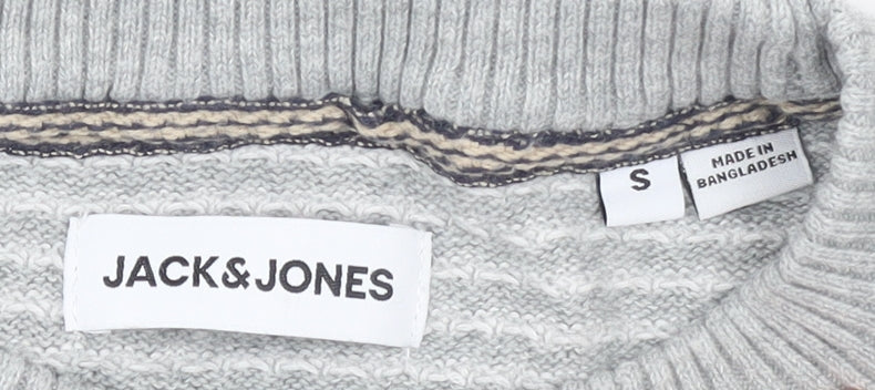 Jack & Jones Men's Grey Cotton Knit Jumper Size S Crew Neck