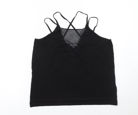 Reiss Women’s Black Camisole Top L Viscose Slim Knit Spaghetti Straps