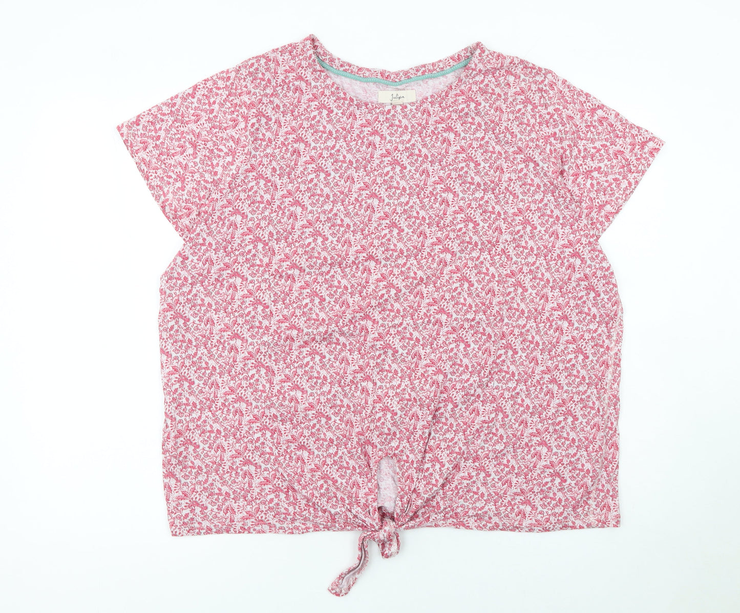 Julipa Womens Pink Floral Cotton Tie Front Cropped T-Shirt Size 20