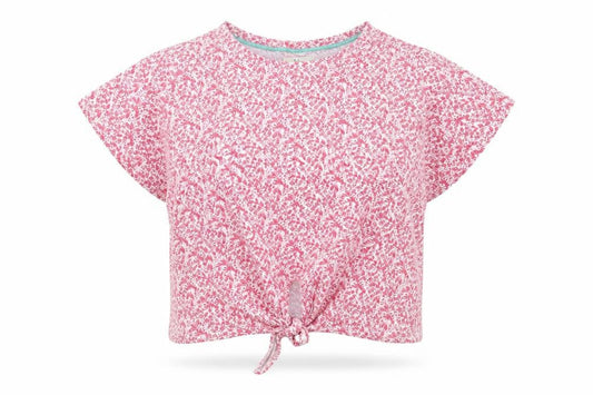 Julipa Womens Pink Floral Cotton Tie Front Cropped T-Shirt Size 20