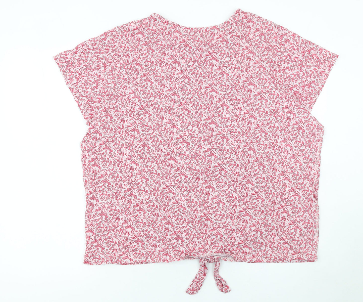Julipa Womens Pink Floral Cotton Tie Front Cropped T-Shirt Size 20