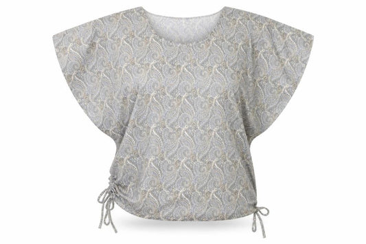 Stella Morgan Womens Grey Paisley Tunic Blouse Size 12 Short Sleeve
