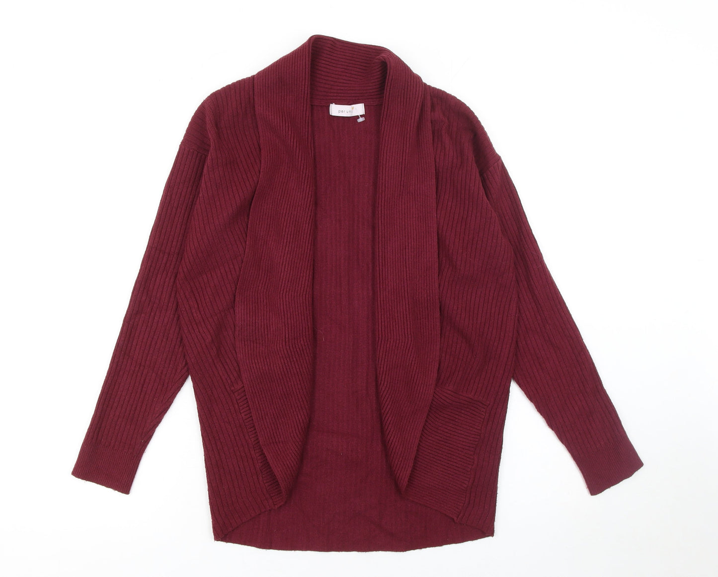 Marks and Spencer Women Red Size 12 Long Sleeve Ribbed Knit Open Cardigan