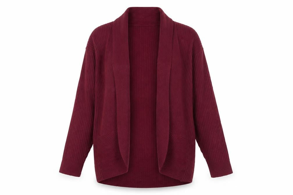 Marks & Spencer Women Red Size 12 Long Sleeve Ribbed Knit Open Cardigan