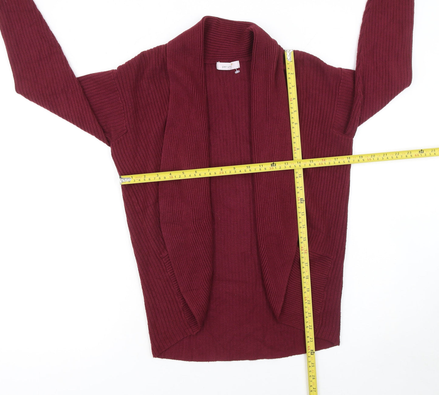 Marks and Spencer Women Red Size 12 Long Sleeve Ribbed Knit Open Cardigan