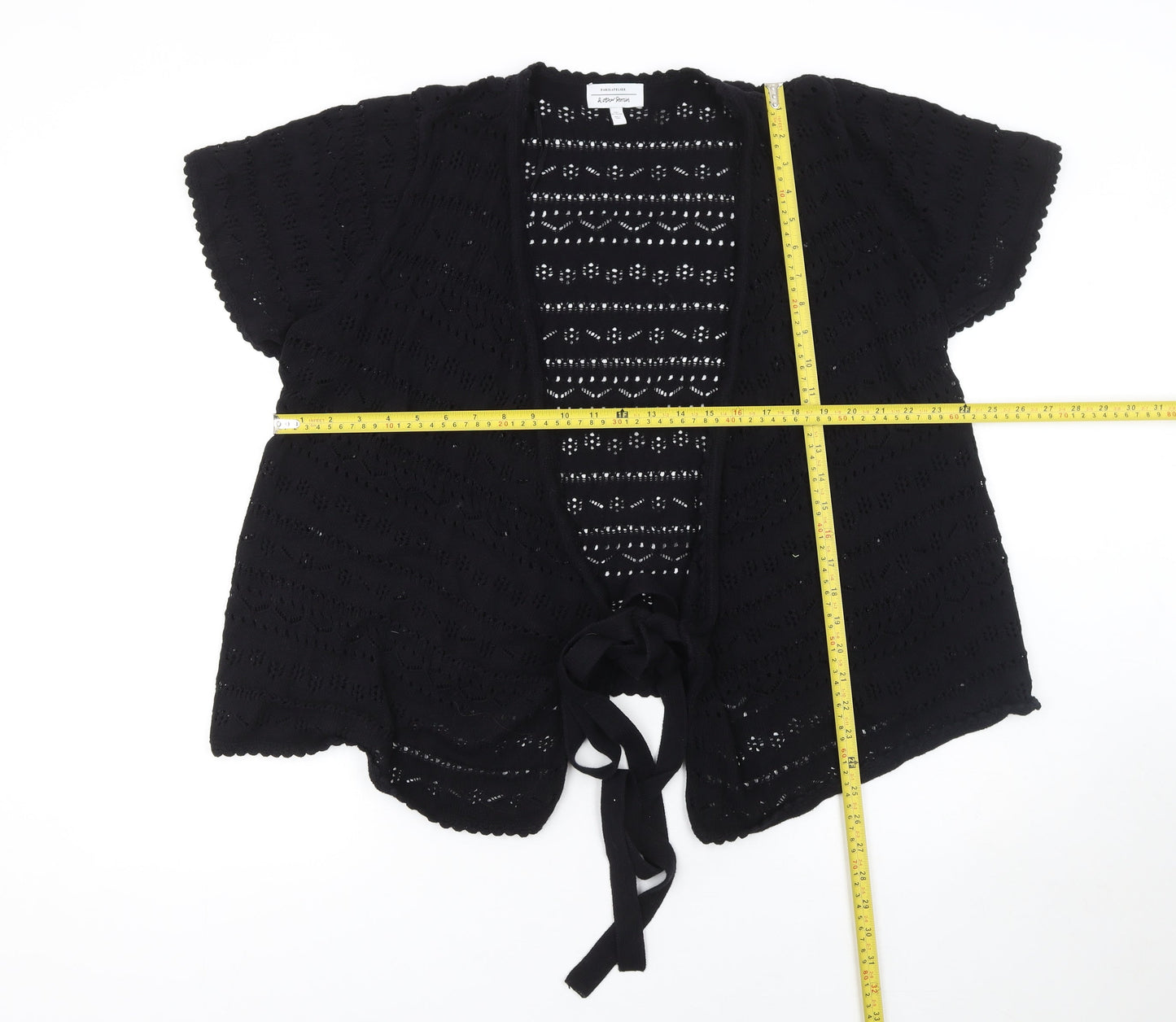 & Other Stories Women Black L Crochet Cardigan Short Sleeve Cotton