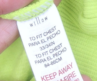 Brand and care label for Willow girls’ yellow pullover sweatshirt xs crew neck long sleeve