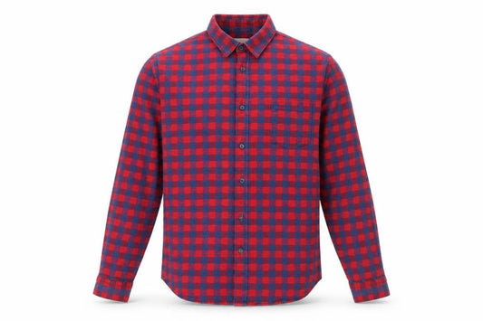 1975 Men’s Red Check Flannel Button-Up Shirt XL