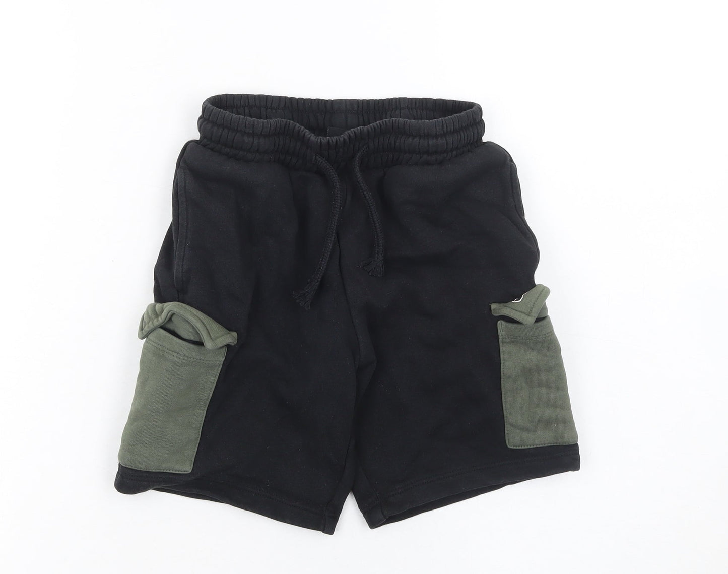 Next Boys Black Cargo Jersey Shorts 7 Years Elastic Waist Pockets