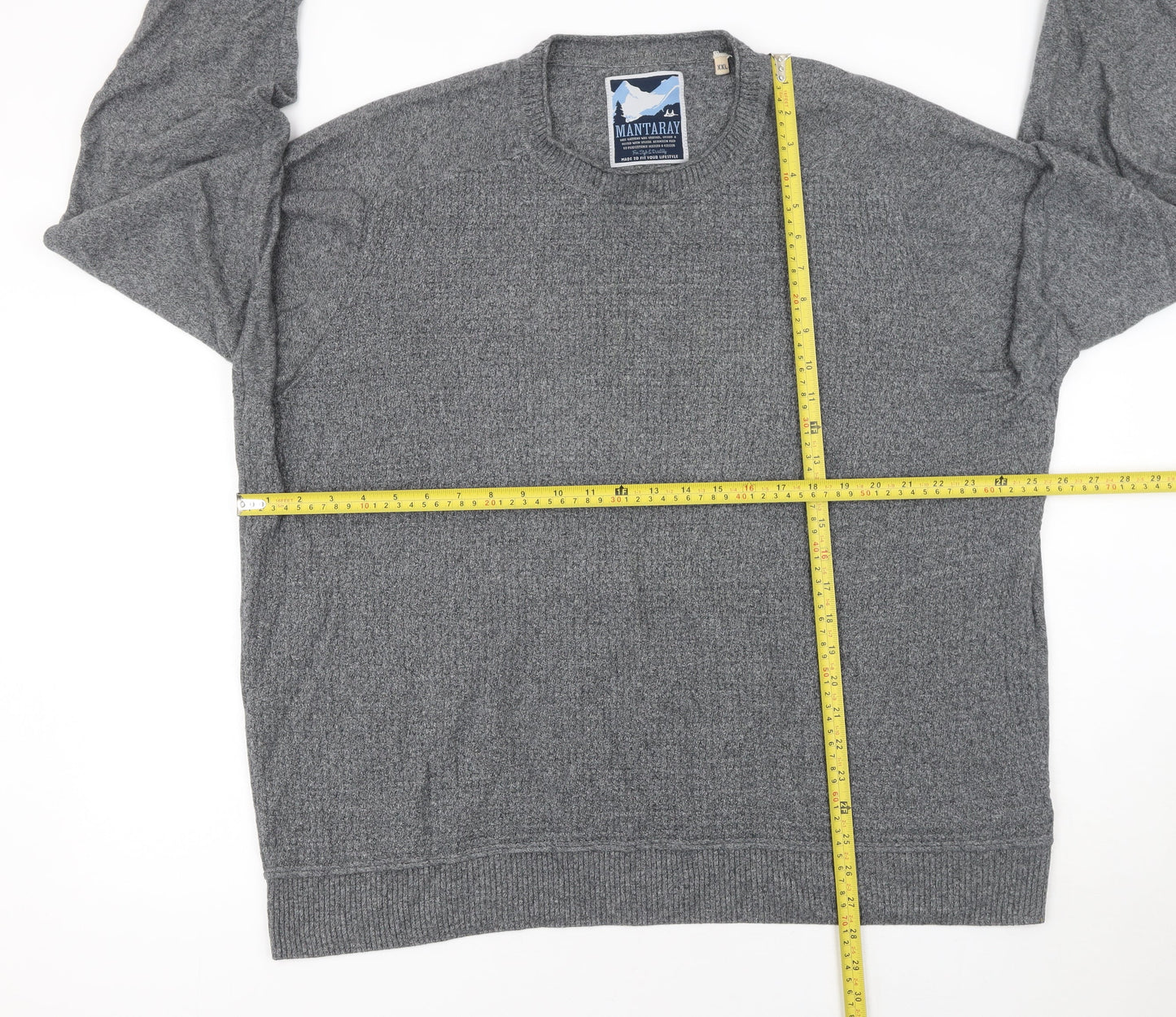 Mantaray Mens Grey 2XL Cotton Crew Neck Waffle Knit Jumper