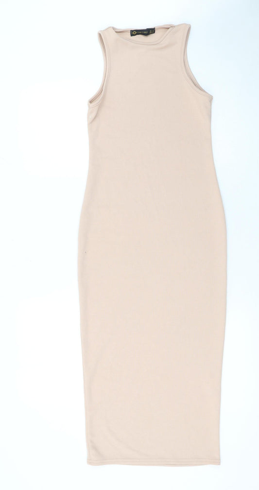 I Saw It First Women’s Beige Sleeveless Bodycon Midi Dress Size 8