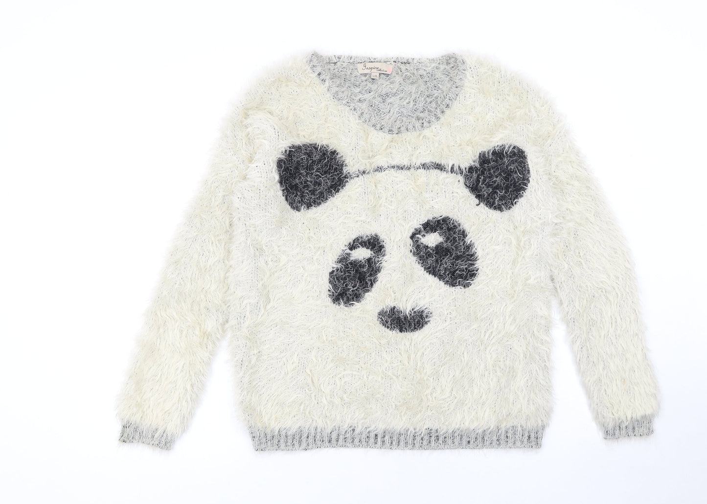 Inspire Collection Women’s Ivory Panda Fuzzy Knit Jumper L/XL Pullover