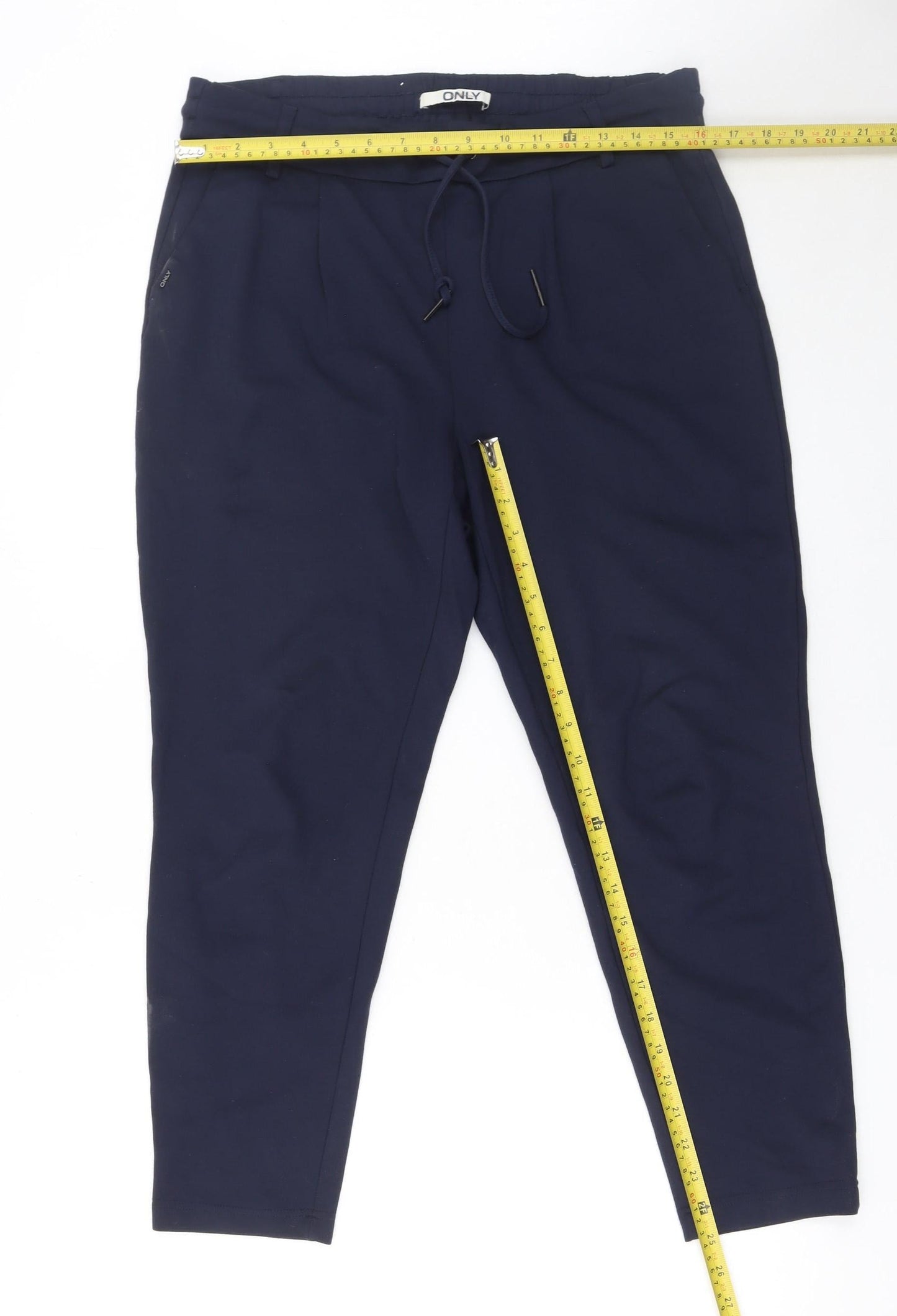 ONLY Women’s Blue Tapered Trousers L Drawstring Waist Workwear Style