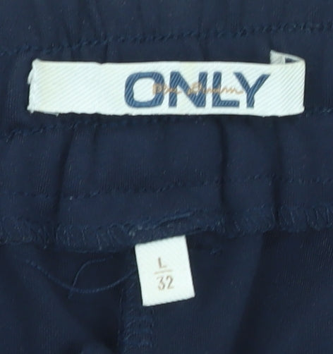 ONLY Women’s Blue Tapered Trousers L Drawstring Waist Workwear Style