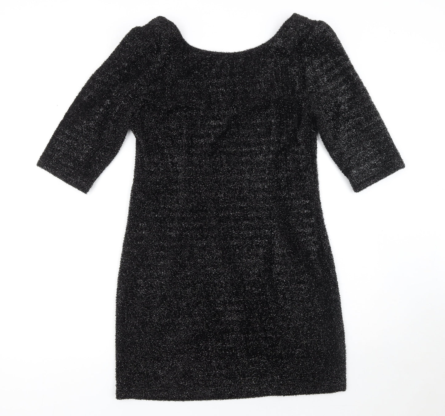 Cameo Rose Women’s Black Glitter Bodycon Dress L Party Short Sleeve