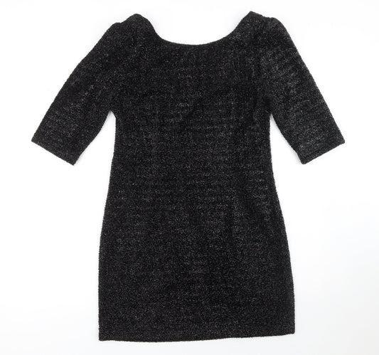 Cameo Rose Women’s Black Glitter Bodycon Dress L Party Short Sleeve