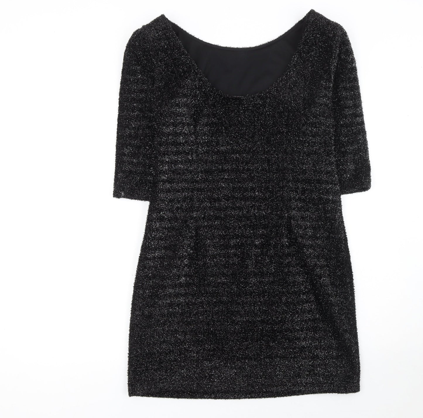 Cameo Rose Women’s Black Glitter Bodycon Dress L Party Short Sleeve