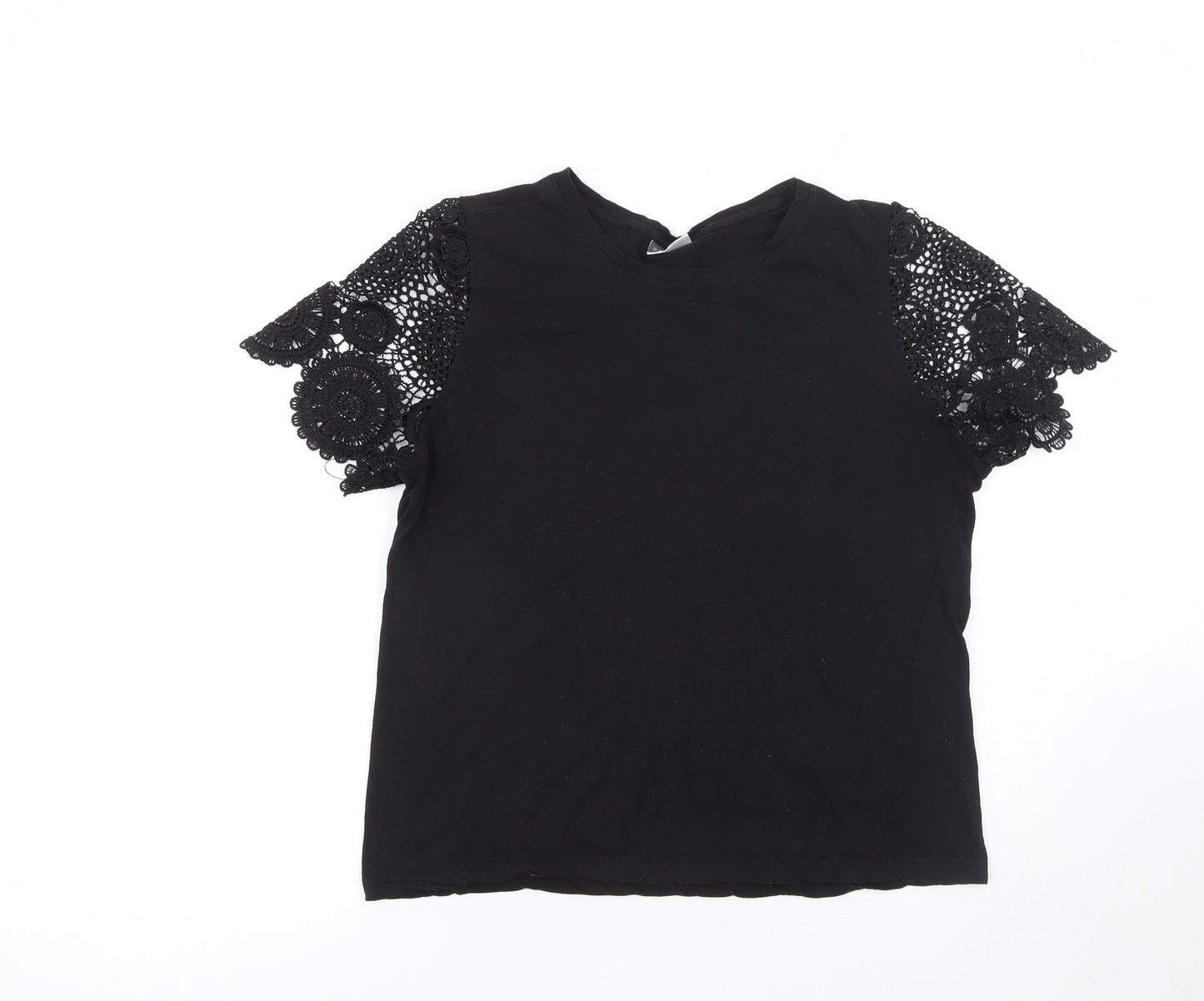 Beloved Woman Black Lace Sleeve Cotton T-Shirt Size 2XL
