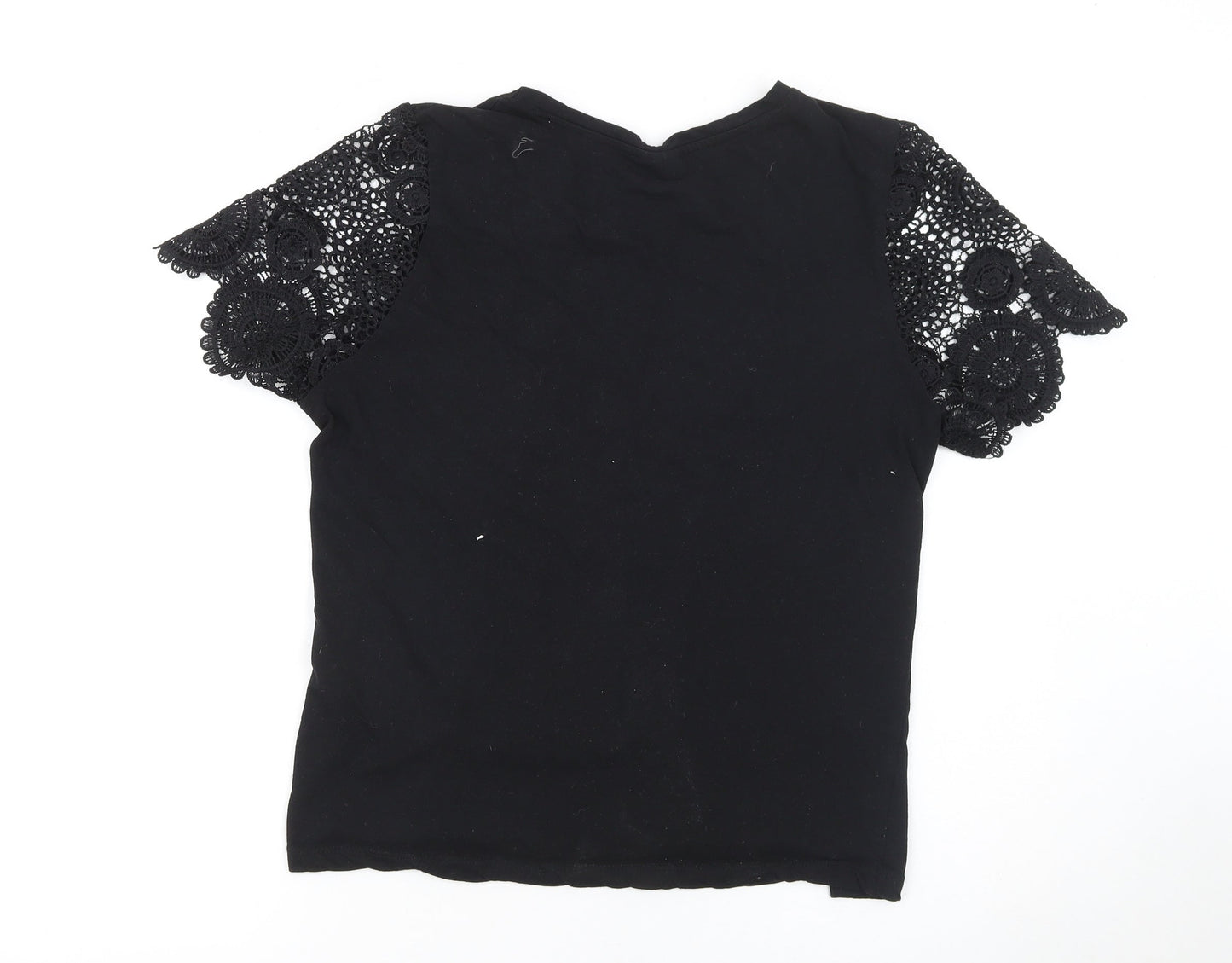 Beloved Woman Black Lace Sleeve Cotton T-Shirt Size 2XL