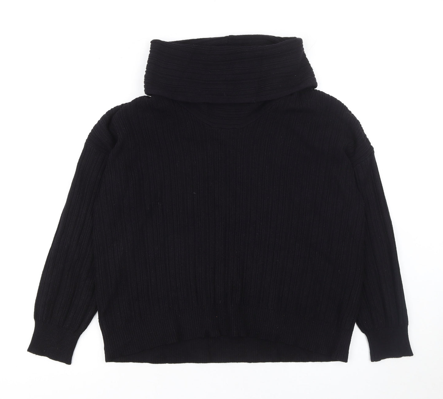 Gallery Womens Black Cowl Neck Ribbed Knit Jumper Size S