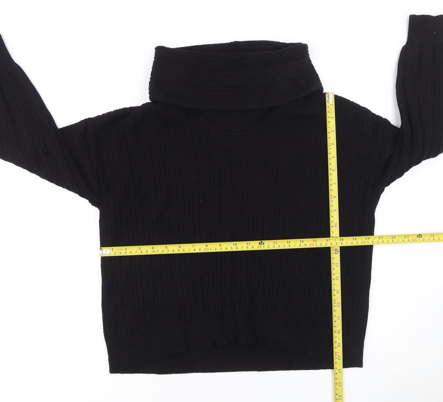 Gallery Womens Black Cowl Neck Ribbed Knit Jumper Size S