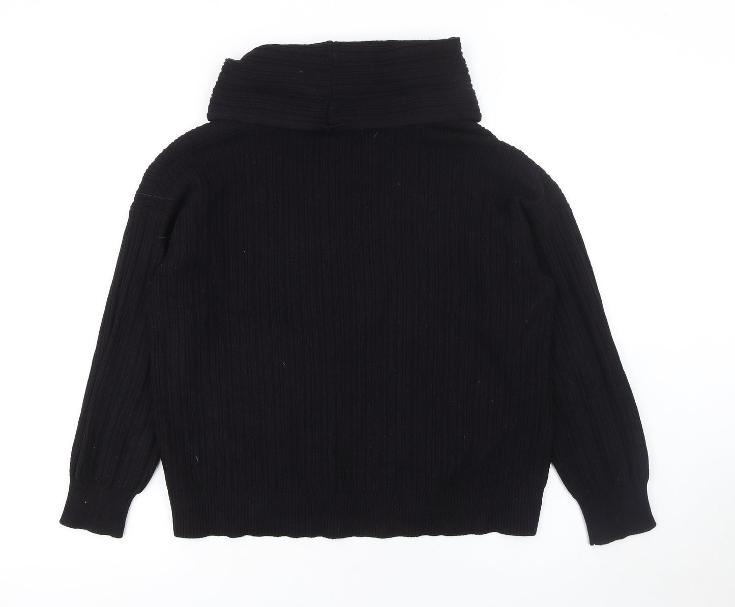Gallery Womens Black Cowl Neck Ribbed Knit Jumper Size S
