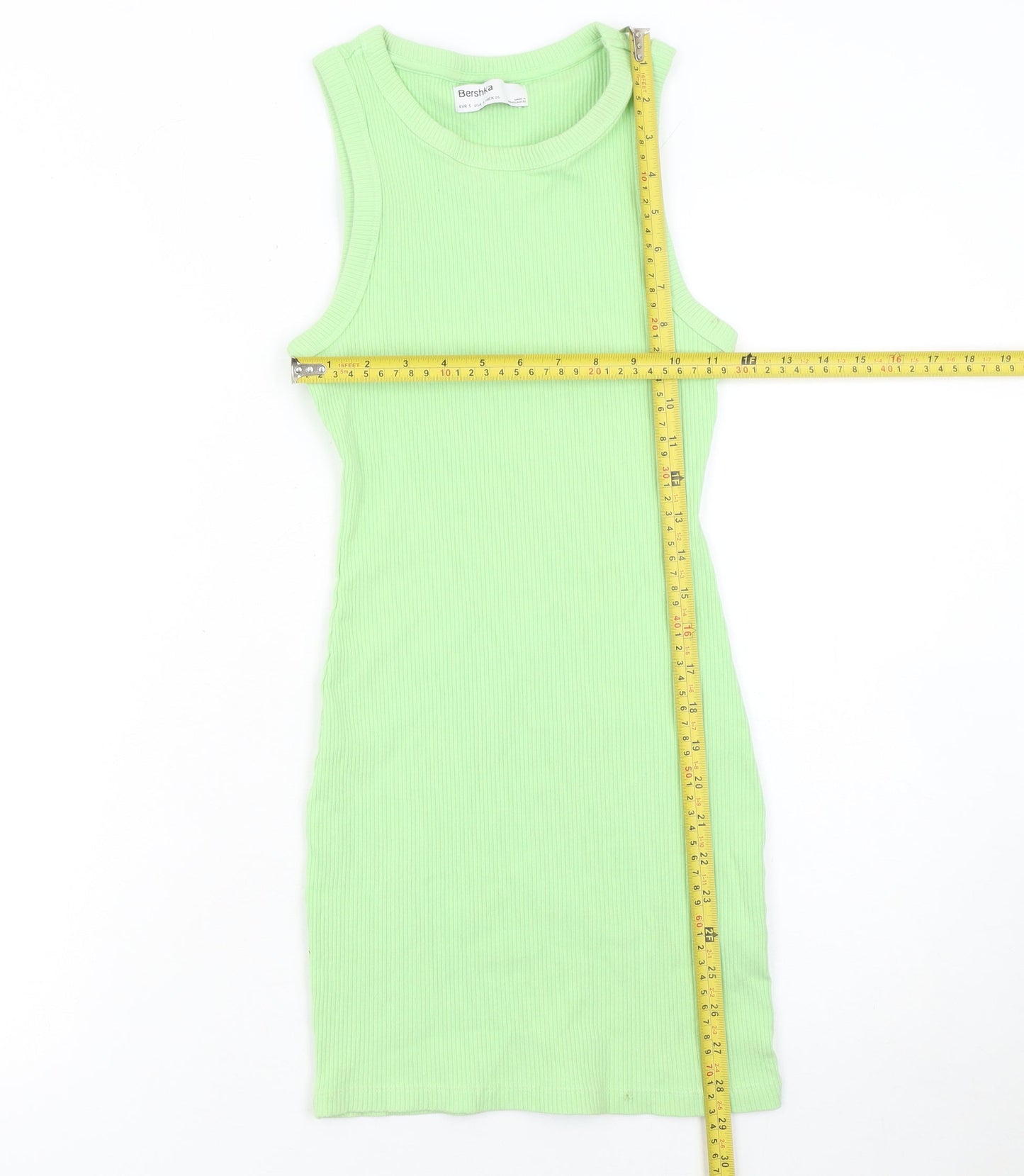 Bershka Women’s Green Ribbed Bodycon Mini Dress Size S