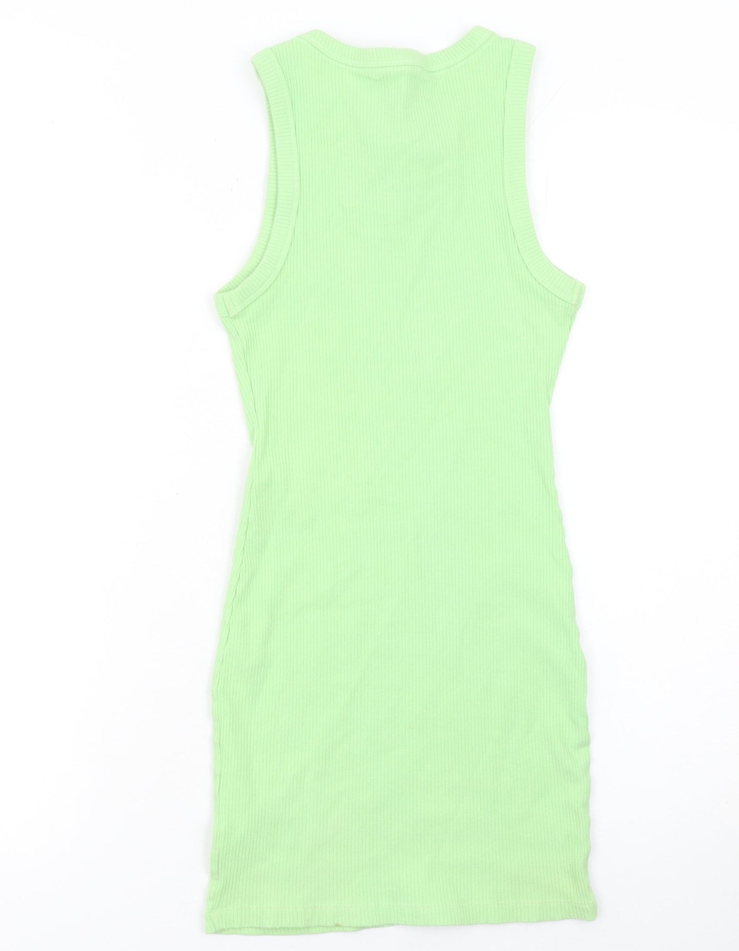 Bershka Women’s Green Ribbed Bodycon Mini Dress Size S