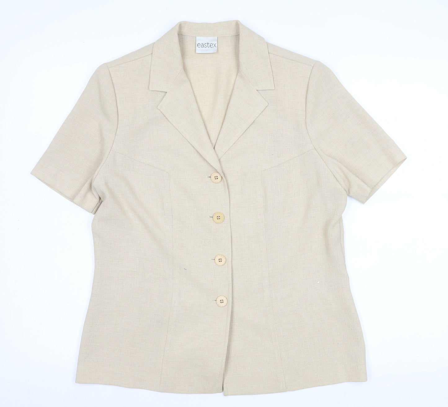Eastex Women Beige Short Sleeve Collared Button Blouse Size 10