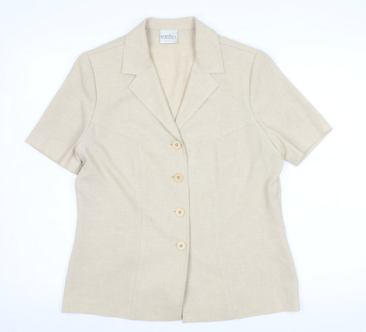 Eastex Women Beige Short Sleeve Collared Button Blouse Size 10
