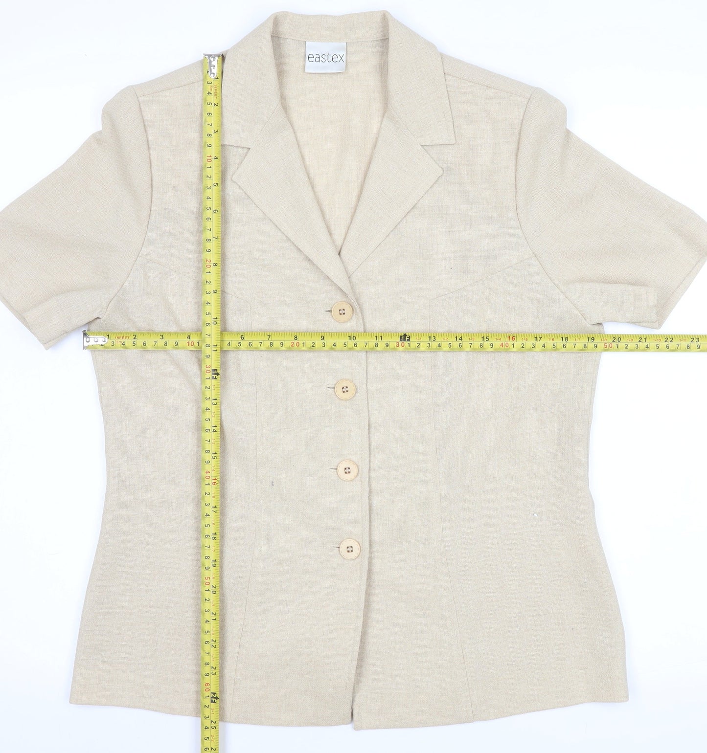 Eastex Women Beige Short Sleeve Collared Button Blouse Size 10