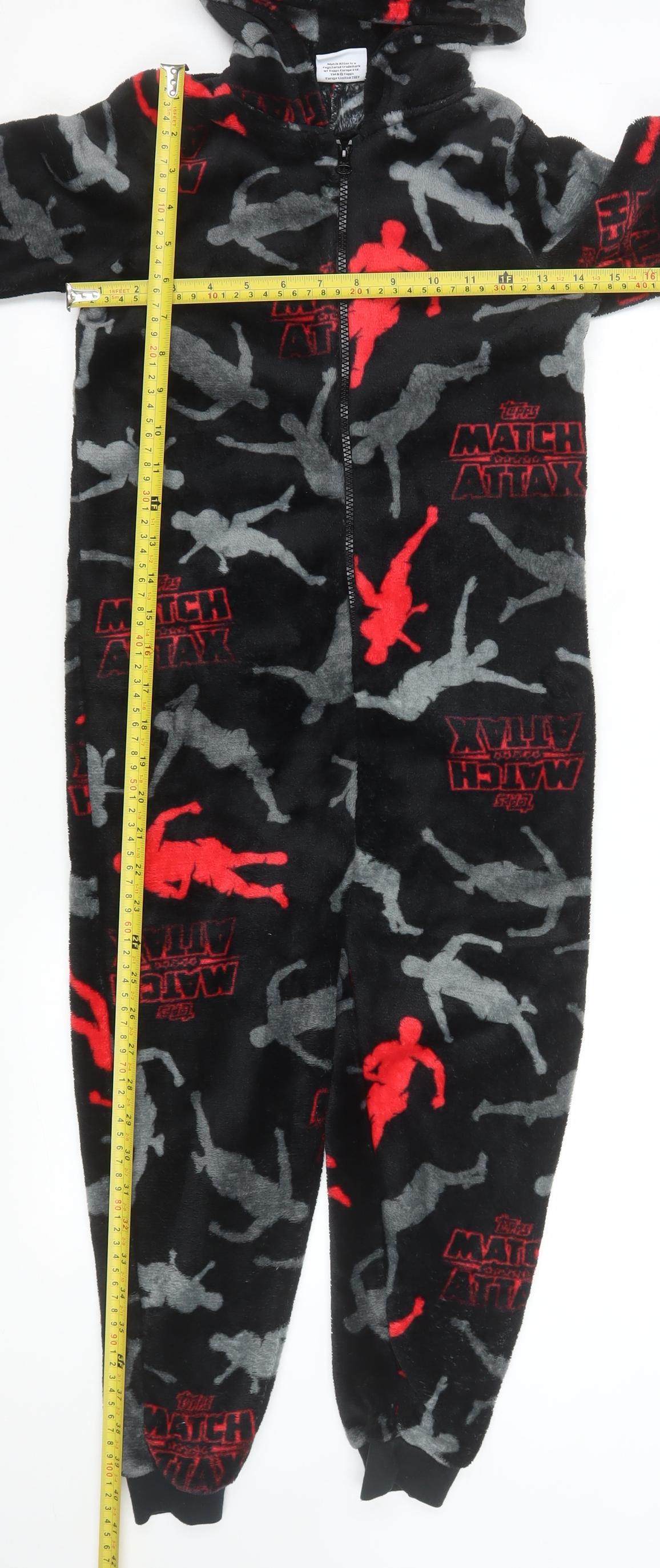 Topps Match Attax Boys Black Fleece Hooded Zip One Piece 9 Years Nightwear