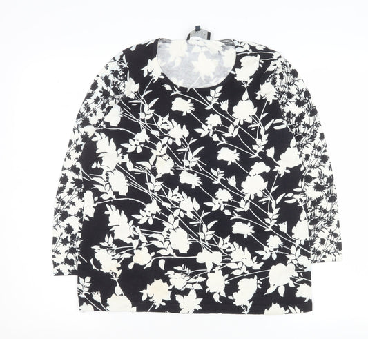 Viyella Women Black Floral Long Sleeve Jersey Blouse Size L