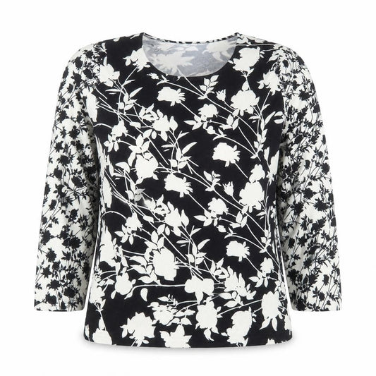 Viyella Women Black Floral Long Sleeve Jersey Blouse Size L
