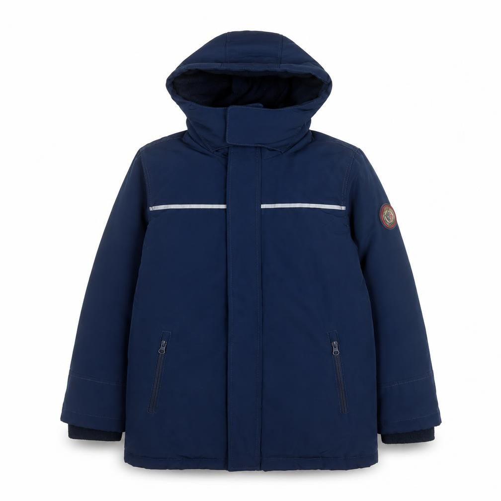 Andy & Evan Boys Blue Hooded Parka Coat Size 11-12 Years Polyester Winter Jacket