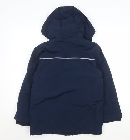 Close-up detail of Andy & Evan boys’ blue hooded parka coat, size 11-12, years polyester winter jacket