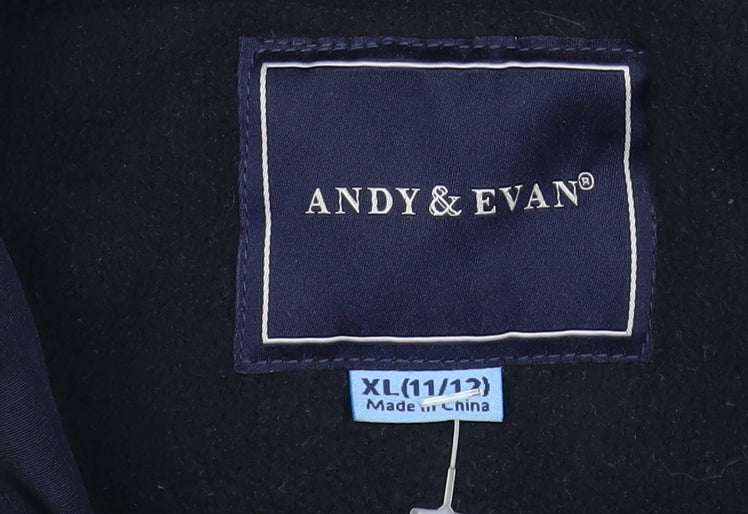 Andy & Evan Boys Blue Hooded Parka Coat Size 11-12 Years Polyester Winter Jacket