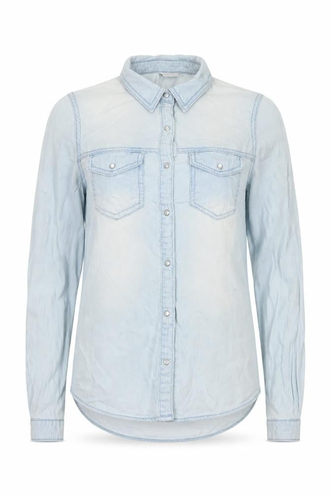 Vila Women’s Blue Denim Button-Up Shirt Size S Long Sleeve