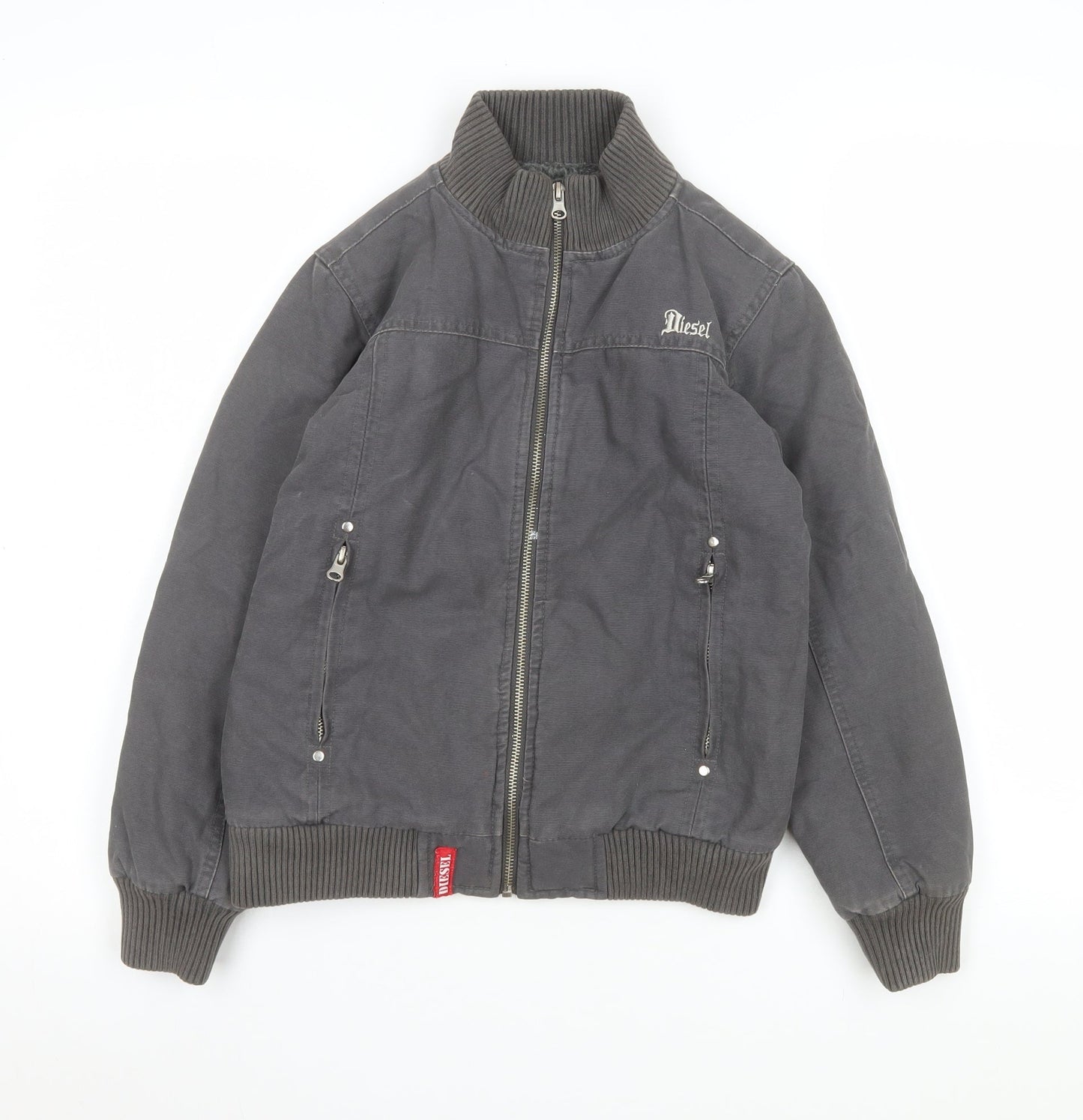 Diesel Girls Grey Bomber Jacket 7-8 Years Cotton Lined Zip Casual Coat